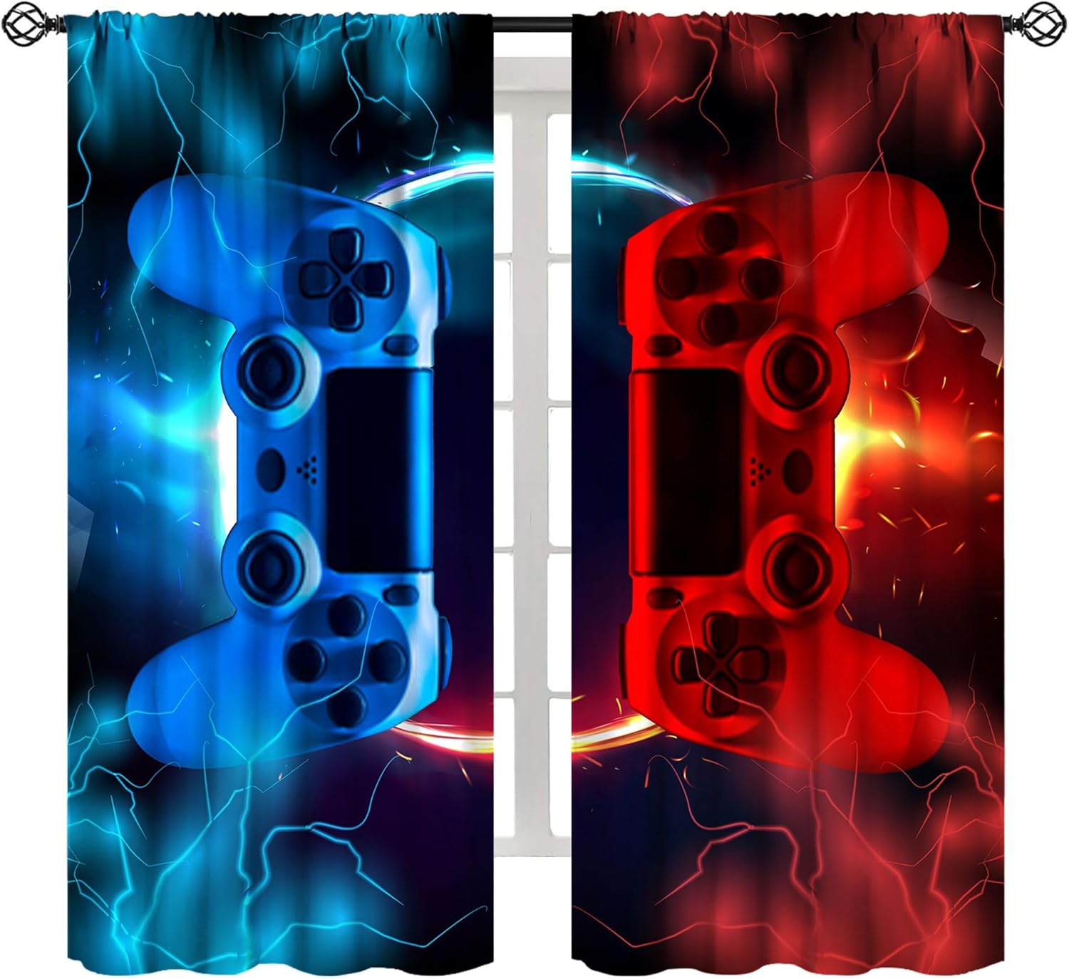 Gaming Console Youtube - Gaming Curtain Blue Red Arcade Console