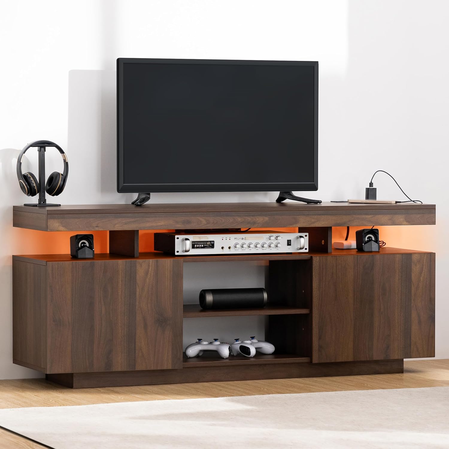 LED TV Stand with Power Outlet - Gaming Console Tv Stand 评论和价格