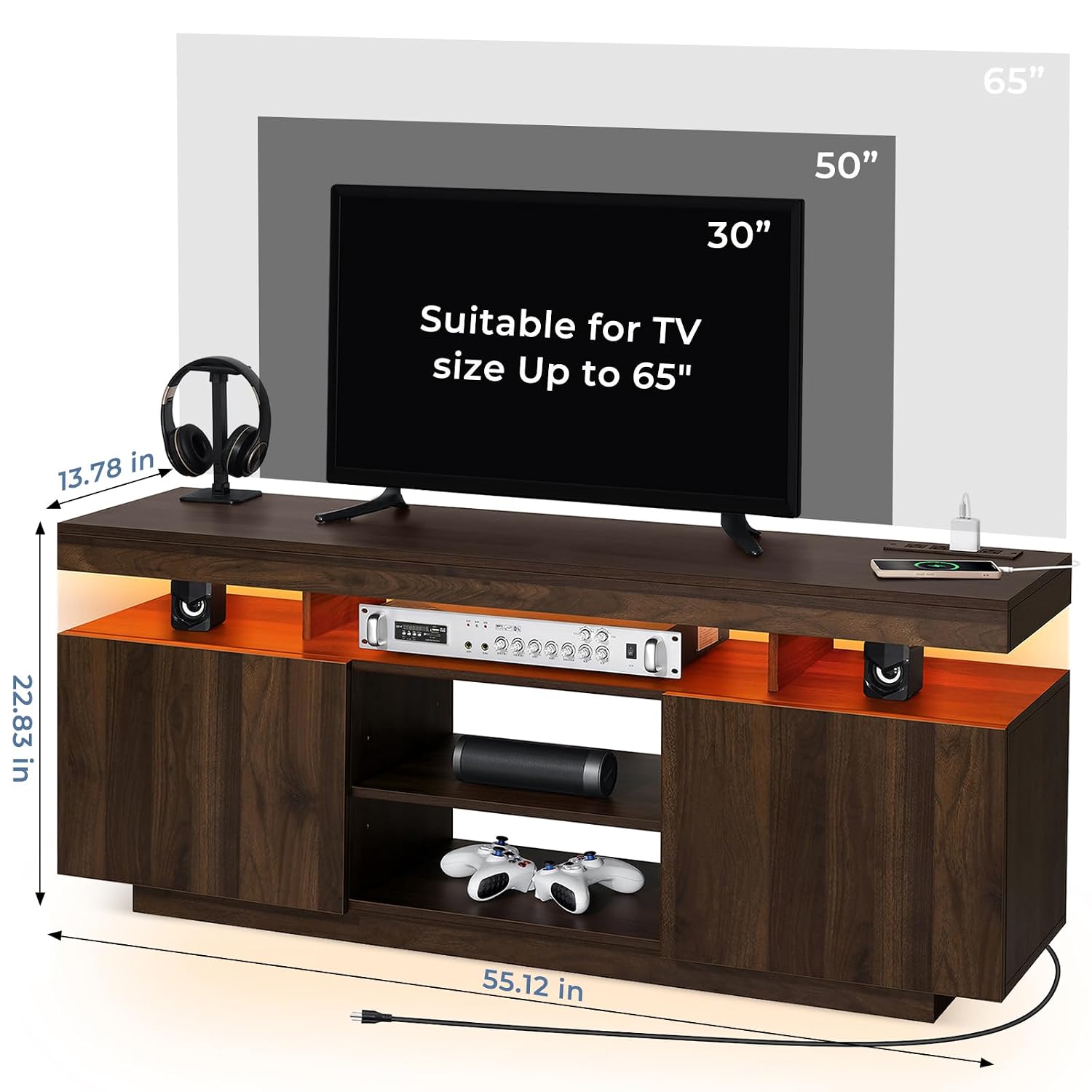 LED TV Stand with Power Outlet - Gaming Console Tv Stand 评论和价格