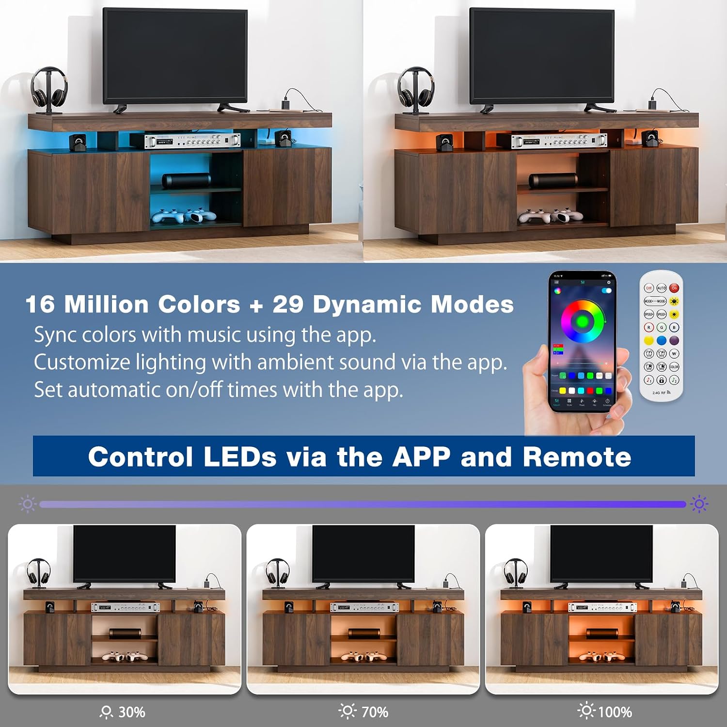 LED TV Stand with Power Outlet - Gaming Console Tv Stand 评论和价格