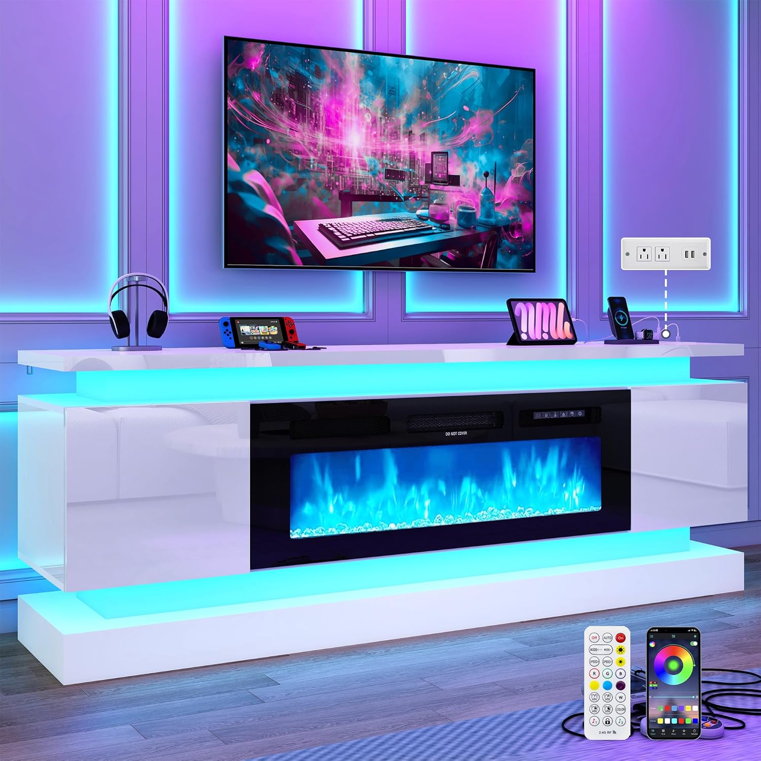 71IN LED TV Stands w/40 inch F - Gaming Console Tv Stand 评论和价格