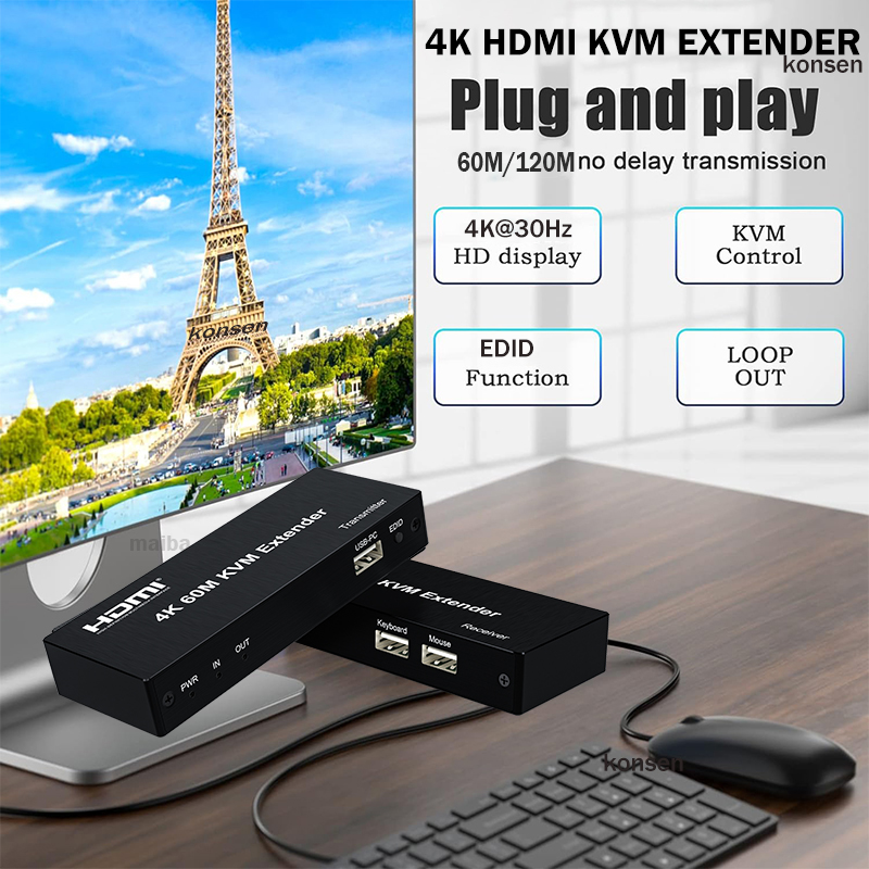 4K 120M HDMI KVM Extender 60M  - Lan Cable Gaming 评论和价格