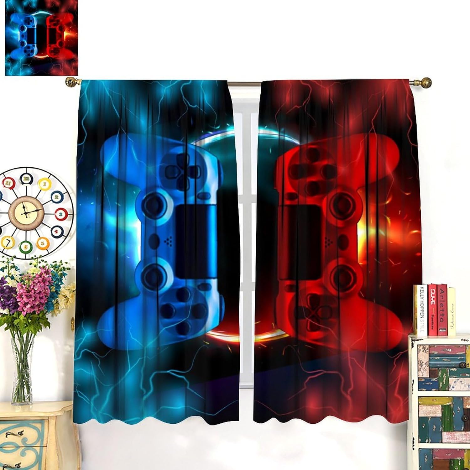 Gaming Curtain Blue Red Arcade - Gaming Console Youtube 评论和价格